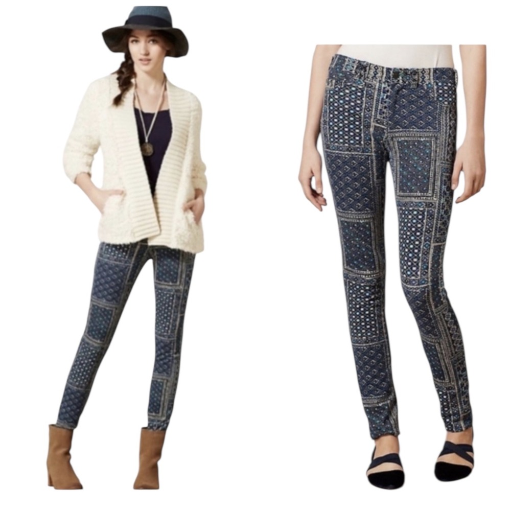 Pilcro and the Letterpress Anthropologie Blue Corduroy Patchwork Pant sz 27